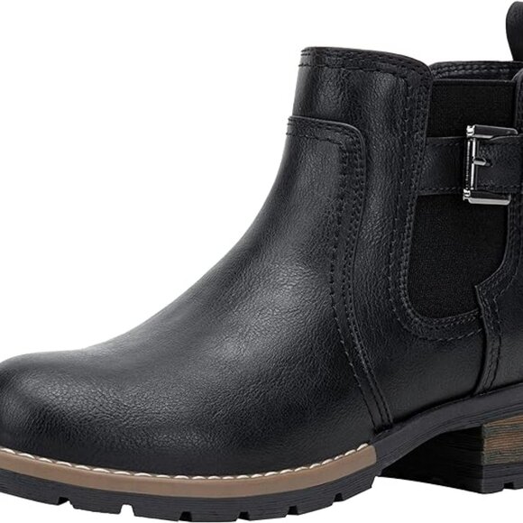 Black Ankle Boots 8.5 - 9 Booties Shoes Moto Short Chelsea Low Heel Faux Leather - Picture 7 of 7